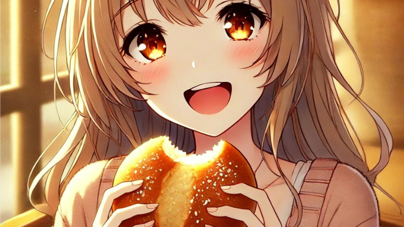 おいしそうにパンを食べる女の子
