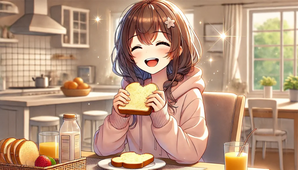 おいしそうにパンを食べる女の子