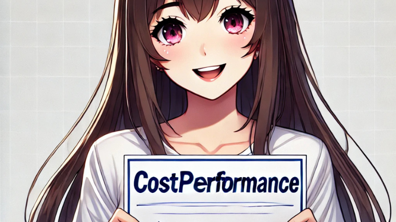 costperformanceの看板を持つ女の子